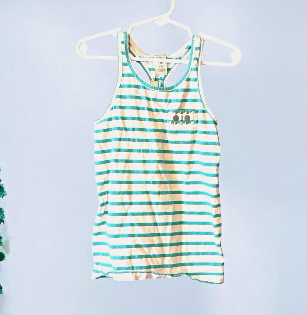 OshKosh B'gosh Girls light Blue White Striped Racerback Scoop Neck Tank Top 6X